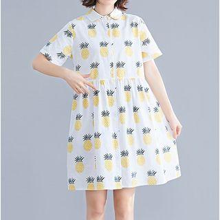 Short-sleeve Fruit Pattern Shirt Dress