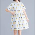 Short-sleeve Fruit Pattern Shirt Dress