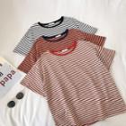 Color-block Crewneck Striped Short-sleeve Top