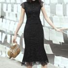 Cap-sleeve Fitted Lace Sheath Dress