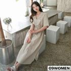 Plus Size - Drawstring Linen Shirtdress