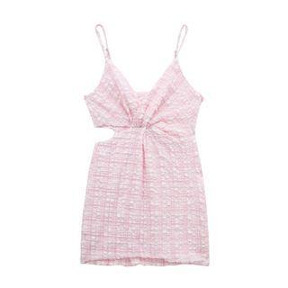 Spaghetti-strap Plaid Cutout Mini Bodycon Dress