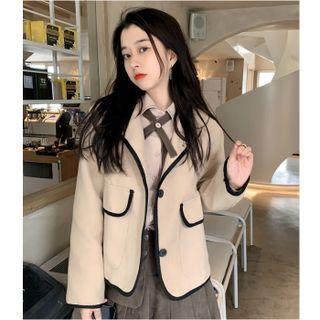 Contrast Trim Blazer / Plain Shirt / High Waist Mini Pleated Skirt
