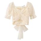 Embossed Ribbon-back Crop Blouse