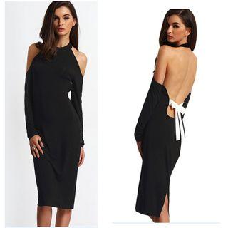 Open Back Halter Long-sleeve Dress