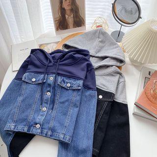 Long-sleeve Denim Panel Hoodie