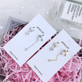 Non-matching Rhinestone Faux Pearl Crown Drop Earring