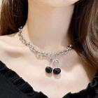 Stainless Steel Cherry Pendant Choker Silver & Black - One Size