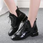 Lace-up Chunky-heel Patent Ankle Boots