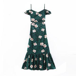 Cold Shoulder Floral Print A-line Midi Dress