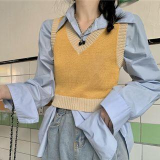 Color Panel Plaid Cropped Vest
