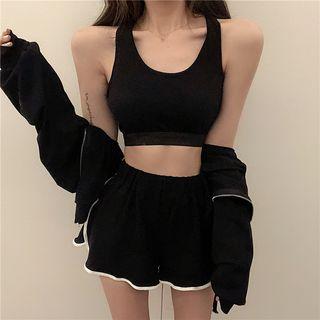 Sports Set: Cropped Tank Top + Jacket + Shorts