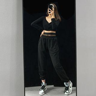Fishnet-waistline Loose Harem Pants