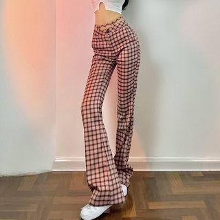 High Waist Plaid Flared Pants