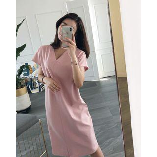 V-neck Cap-sleeve Shift Dress