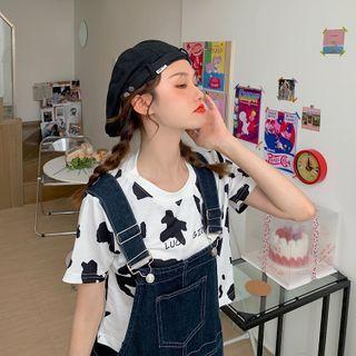Round Collar Printed Letter Top