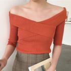 Elbow-sleeve Crisscross Knit Top