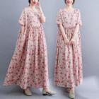 Short-sleeve Floral Maxi Smock Dress Floral - Pink - One Size