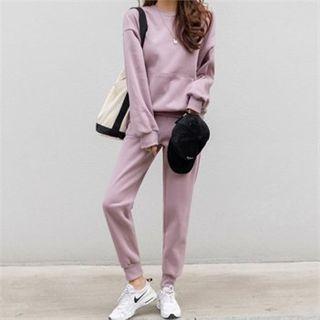 Set: Napped Pocket-front Pullover + Jogger Pants