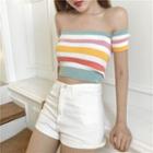 Rainbow Stripe Cropped Knit Top Multicolor - One Size