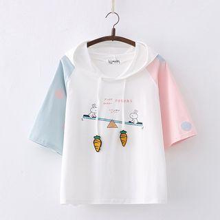 Cartoon Print Hooded T-shirt