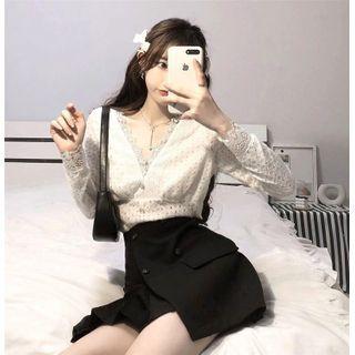 Lace Blouse / Double Breasted Mini Skirt
