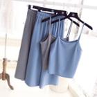 Set: Plain Strap Top + Wide Leg Pants