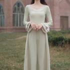Flare-sleeve Knit Midi Dress