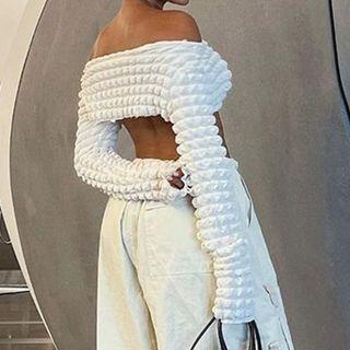 Fleece Off-shoulder Crop Top