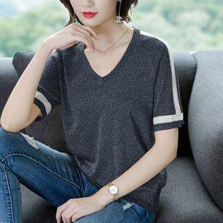 Sweetheart Neckline Elbow-sleeve Knit Top