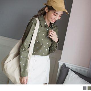 Star Print Pocketed Blouse