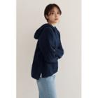 Dip-back Boxy Knit Hoodie Navy Blue - One Size