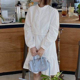 Ruffle-hem Lace-trim Dress
