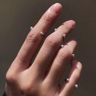 Faux Pearl Open Ring Set Of 4 - Silver - One Size