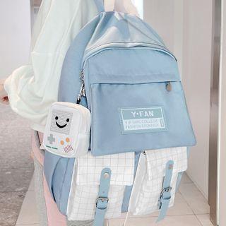 Plaid Panel Buckled Backpack Sky Blue - L