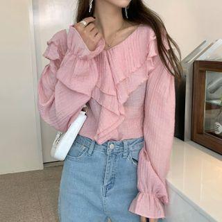 Ruffle Trim Blouse / Midi A-line Pinafore Dress
