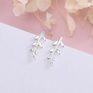 925 Sterling Silver Leaf Stud Earring 1 Pair - Es1049 - Silver - One Size