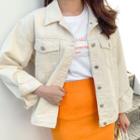Flap-pocket Cotton Jacket Cream - One Size