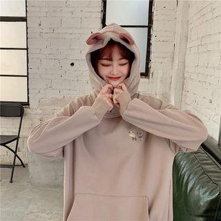 Ear-accent Mouse Embroidered Hoodie