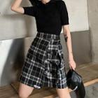 Strappy Plaid A-line Skirt Check Skirt - One Size