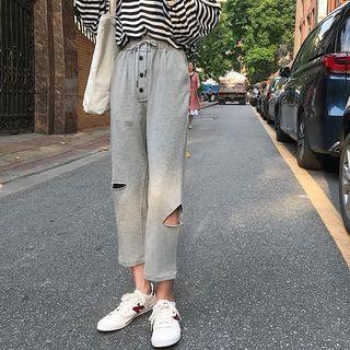 Cut-out Cropped Drawstring Pants