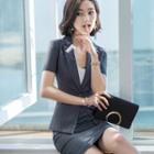 Set: Short-sleeve Blazer + Pencil Skirt + Camisole Top