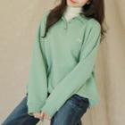 Open-placket Letter-embroidered Pullover