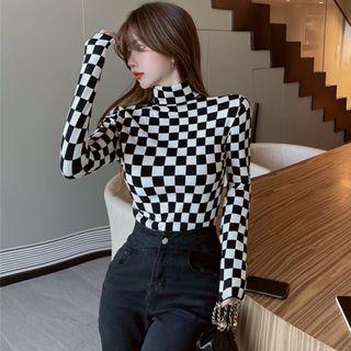 Turtleneck Plaid Top