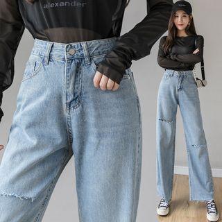 High-waist Ripped Wide-leg Pants