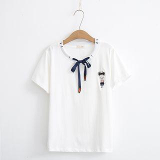 Short-sleeve Rabbit Tie-neck T-shirt