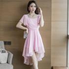 Short-sleeve Ruffled Chiffon High-low Dress
