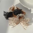 Dotted Mesh Bow Faux Pearl Hair Tie