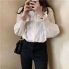 Lace-trim V-neck Shirt White - One Size