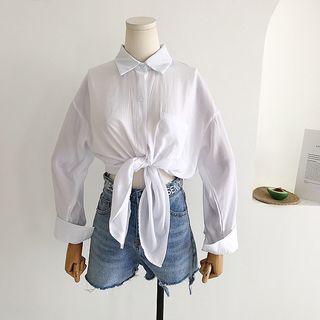 Front Pocket Buttoned Long-sleeve Plain Shirt